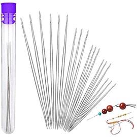 18 Pieces Bead Needle, Big Eye Beading Needles 6 Sizes Stainless Steel Sewing Needles,Threading Needle for Beads Large Collapsible Embroidery Beading Needle with Needle Bottle