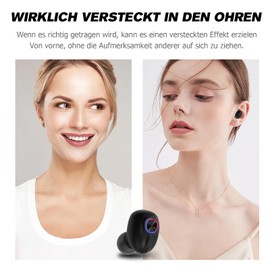 In Ear Kopfhörer kabellos Bluetooth kleine schnurlos Earphones winzige unsichtbare Ohrhörer drahtlose im Ohr Kopfhörer mit Mikrofon LED Digitalanzeige Mini Wireless Earbuds Headphones für Arbeit Sport