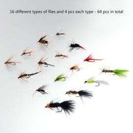 Bassdash Fishing Fly Set with Waterproof Case, Set of 64 for Fly Fishing, Streams, Tenkara and Trout Fishing