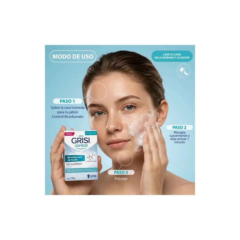 Jabón Facial Grisi Control Bicarbonato de Sodio 100 g. -