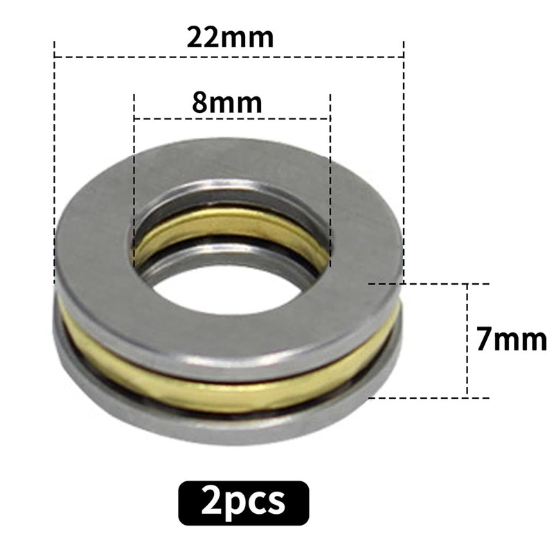 2 Pcs F8-22M 8x22x7mm Thrust Ball Bearings Bearing Steel Miniature