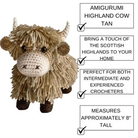LEISURE ARTS Crochet Kit Amigurumi Highland Cow, Tan, Crochet Kit Beginners, Beginner for Adults, Animal Kit, Kits for Beginners, Crotchet