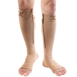 KEKING® Zipper Compression Socks for Men Women, Open Toe, 20-30mmHg Firm Support Knee High Zipper Compression Stockings for Wide Calf - Varicose Veins, DVT, Shin Splints, Edema, Nursing, Beige XXL