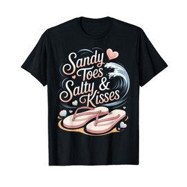 Sandy Toes Salty & Kisses Flip Flops Heart Shells Summer T-Shirt