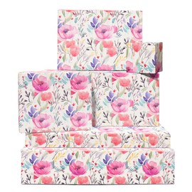 Floral Wrapping Paper - 6 Sheets Aesthetic Birthday Wrapping Paper - Pastel Pink Flowers - Spring - Wedding - With Stickers - From Central 23