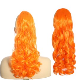 YUDAOHAIR 14 Inch Pony tail Extension Orange Freedom Curl Clip In Curly Wavy Ponytail Drawstring Short Ponytail Hairpiece Synthetic Hair Pieces for Women