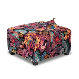 TOPHMDECOR Ottoman Cover Square Slipcovers Printed,Stretch Footrest Stool Cover for Ottoman Square,Soft Foot Stool Cover Protector with Nonslip Elastic Bottom (Medium,Purple)