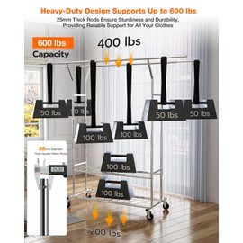 XBurmo Heavy Duty Clothing Rack - Portable Rolling Clothes Rack with Wheels, Adjustable Garment Racks for Hanging Clothes, Free Standing Metal Clothing Rack for Home, Commercial, and Laundry Room Use