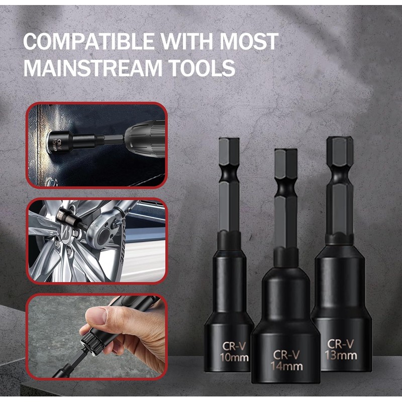 PANOVOS 12Pcs Magnetic Nut Driver Set,Impact Power Hex Nut Driver