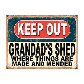 Shawprint Keep Out Grandad's Shed Where Things Are Made And Mended Funny Metal Signs Home Pub Indoor & Outdoor Garden Bar Garage Vintage Wall Plaque Gift Retro (10” x 8”)