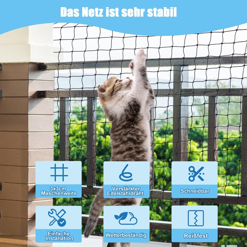 SUCCEFORT Cat Net for Balcony, 3 x 4 m Cat