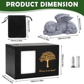 Black Wooden Pet Urn with Dog Statue and Cloth Ash Bag 25kg (A)