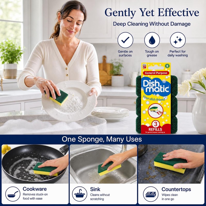 ANGIX 9 x Dishmatic General Purpose Refills Sponge Heads for