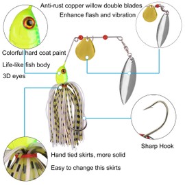 Spinner Baits Bass Fishing Lures Kit,Hard Spinnerbait Buzzbait Lures Bass Jig Skirts Trout Lure Freshwater Metal Swimbaits for Pike Trout Salmon