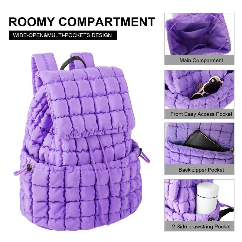XSUIOY Quilted Backpack for Women Small Lightweight Puffer Backpack Nylon