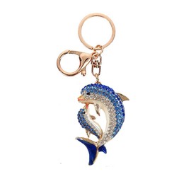 HEYU Cute Artificial Dolphin Diamond Keychain, Animal Pendant Ocean Charm Keychain, blue