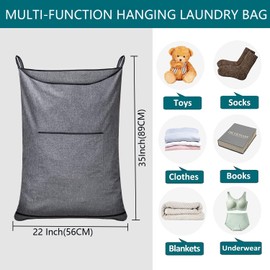 CALLMYBO Hanging Hamper, Over The Door Hamper with Free Hanging Hooks, Space Saving Hanging Laundry Hamper Bag 35 x 22 Inch Behind Door Laundry Bag (2 Pack, Pop Heather Grey)