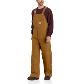 Carhartt Men's Loose Fit Firm Duck Insulated Bib Overall, Brown, Large/Short