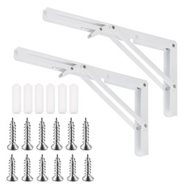 Tanstic 2-Pack 12 Inch Folding Shelf Brackets, Heavy Duty Wall Mounted Shelf Bracket, Metal Folding Shelf Bracket, Triangle Shelf Bracket for Table Bench, Max. Load 440 lb (White)