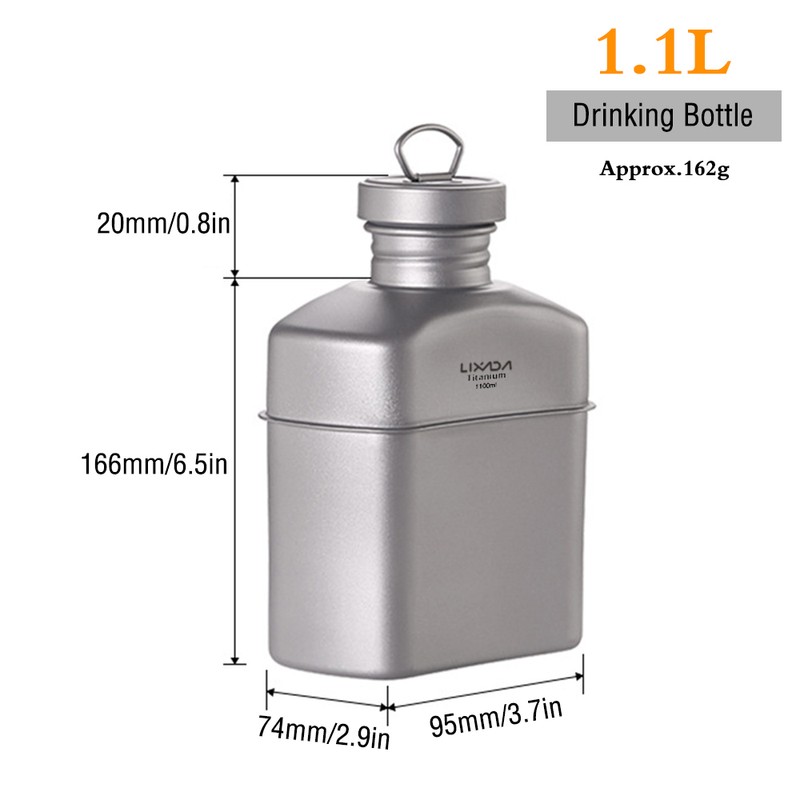 Lixada 1100ml Titanium Water Bottle Ultralight Kettle Drinking Bottle with