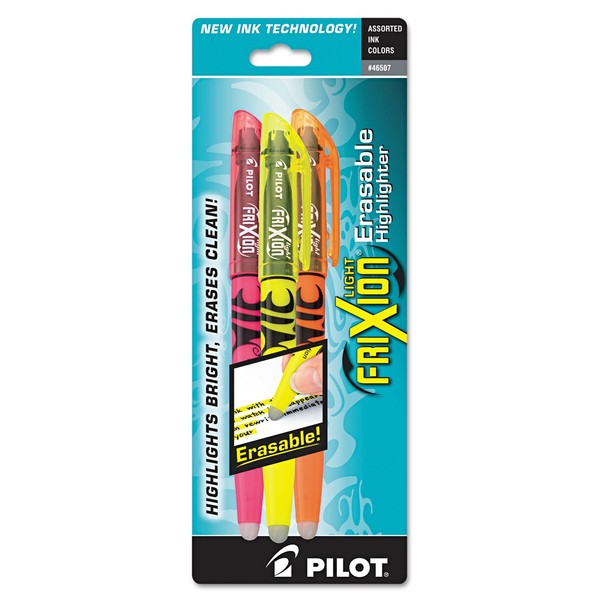 Pilot, FriXion Light Erasable Highlighters, Chisel Tip, 3 Count(Pack of 1), Assorted Colors