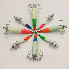 Bashi 8PCs Squid Jig - 2/3oz and 1/5oz with 4 color, super glow in dark (WA, MA, FL)