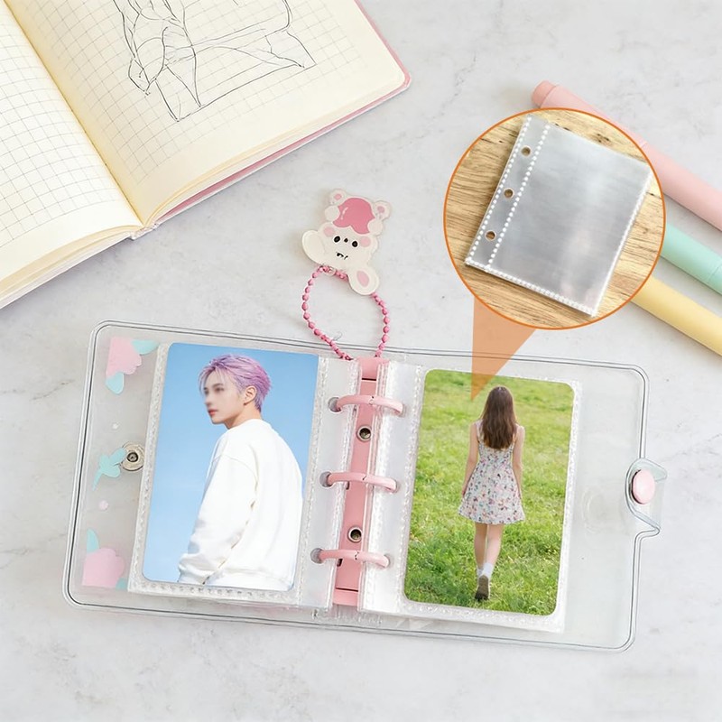 KUAIDHFK Sticker Notebook, A8, Transparent, Mini 3-Hole Binder, Clear Seal
