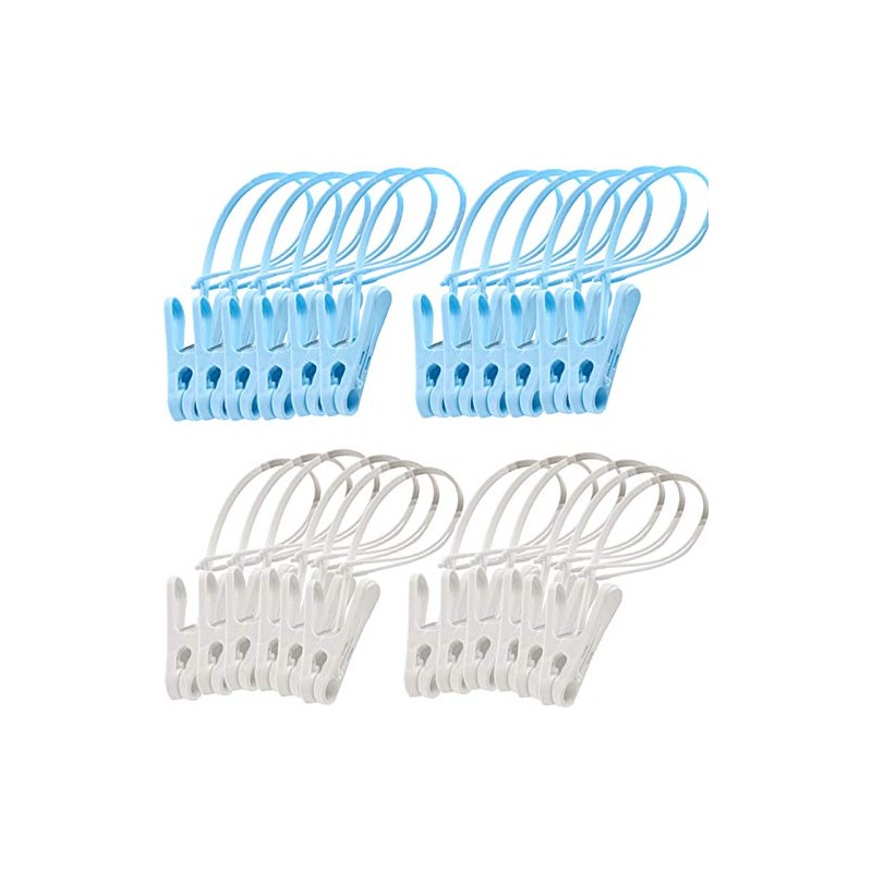 Foshine 24 Pack ClothesPins with Plastic Rope, Clothesline Drying Clothing