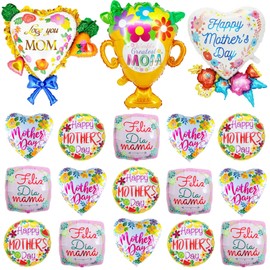 18Pcs Mother's Day Balloons, Mother’s Day Decorations, Happy Mothers Day Balloons for Mother's Day Party Decoration Supplies (Flowers)