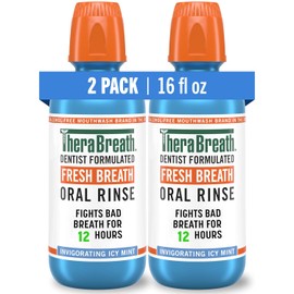 Therabreath Enjuague bucal para aliento fresco, formulado por dentistas- Menta helada, 16 onzas (paquete de 2)
