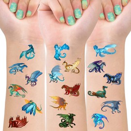 8 Sheets Wings of Fire Temporary Tattoos for Kids, Wings of Fire Birthday Party Decorations Party Favors for Kids Party Supplies