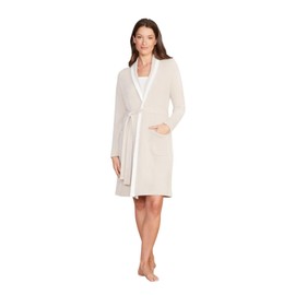 Barefoot Dreams CozyChic Ultra Lite Tipped Ribbed Short Robe (US, Alpha, Large, X-Large, Regular, Regular, Stone/Pearl)