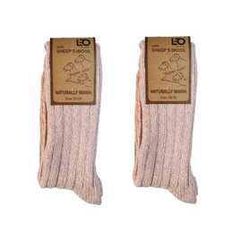 LEO Design Twin Pack Natural Norwegian Women Merino Wool socks, Blend of Lambs wool and cotton Socks, Heavy wool, Thick soft & Warm sock, Thermal socks. Red, Pink, White. (Pink, 6-8)