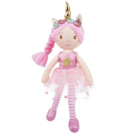 June Garden 16" Unicorn Doll Anya - Pink Hair Plush Rag Doll for Toddler Girls - Soft Companion Gift for 2+ Years - Pink Dress