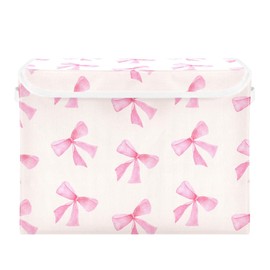 xigua Pink Bow Storage Bins with Lids and Carrying Handle,Foldable Storage Boxes Organizer Containers Baskets Cube with Cover for Home Bedroom Closet Office Nursery