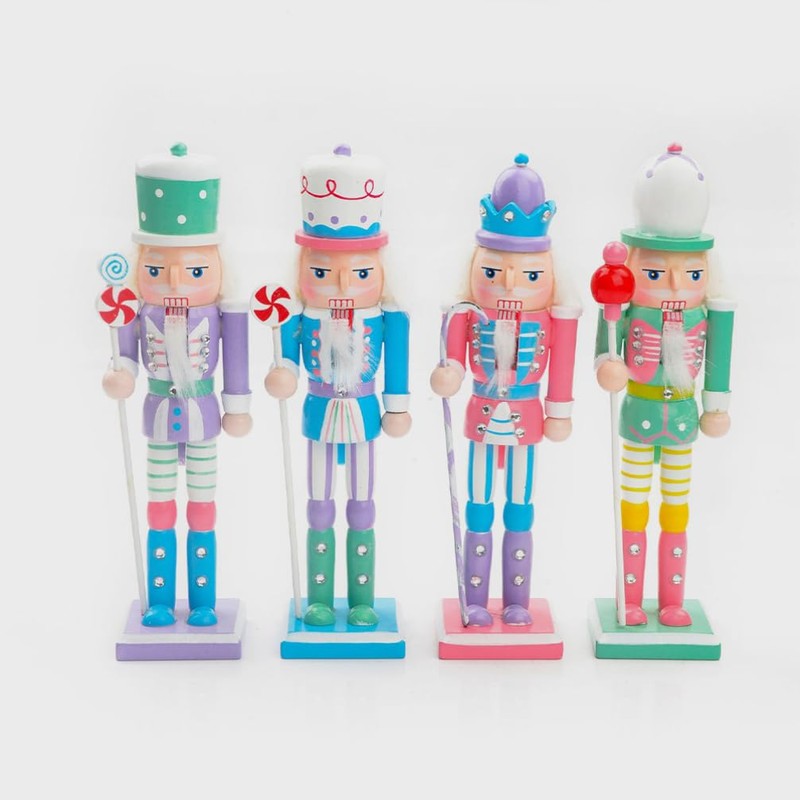 OUNONA 4-Piece Nutcracker Figurine Wooden Nutcracker Ornament Christmas Nutcracker Ornament