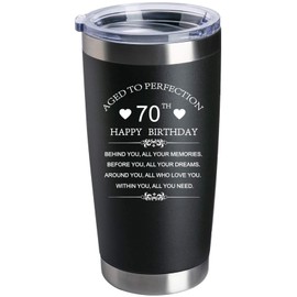 Calltoge Inspirational 70th Birthday Gifts for Women Men 20oz Stainless Steel Car Tumbler Cup Behind You All Your Memories Before You All Your Dreams 1955 70 Years Old Present (Black)