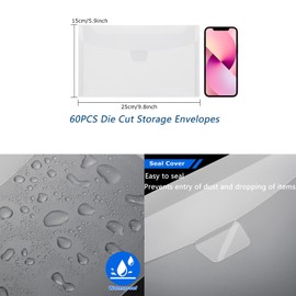 Acrux7 60 PCS Plastic Envelopes, 10x6 Inch Clear Plastic Die Cut Storage Envelopes, Reusable Stamp Storage Pockets Envelopes for DIY Crafts, Scrapbook, Die Cuts, Stencil, Stamps, Card Making, Photos