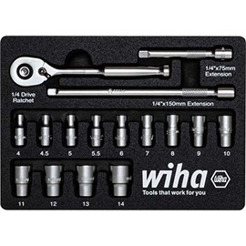 Wiha 333-91 17-Piece Metric 1/4-Inch Drive Socket Set Red (44683)