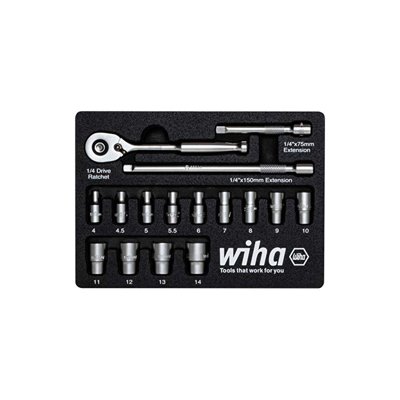Wiha 333-91 17-Piece Metric 1/4-Inch Drive Socket Set Red (44683)