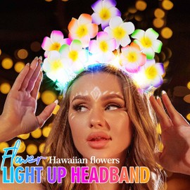 GORTIN Flower Headband Light up Hawaiian Flower Headbands Floral Headpiece LED Plumeria Hair Accessories for Women and Girls (Colorful lights, Free size)
