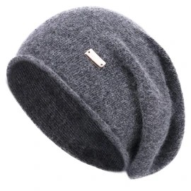 jaxmonoy Cashmere Slouchy Knit Beanie Hat for Women Winter Soft Warm Ladies Wool Knitted Skull Beanies Cap, Dark Grey, One Size