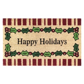 Notrax, Happy Holidays Holly, Vinyl-Backed Natural Coir Doormat, Entry Mat for Indoor or Outdoor Use, 18"x30", C12 (C12S1830HB)