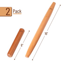 Bamboo Land- French Rolling Pin Set - Natural Wooden Rolling Pins (8inch, 15.7inch), Baking Dough Roller for Pizza, Rolling Pin for kitchen