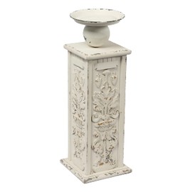 18" Tall Floor Candle Holders for Pillar Candles, Handmade White Large Solid Wood Candle Holder Handcarving Distressed Finish, Decorative Farmhouse Candle Stand for Home Wedding Housewarming Decor