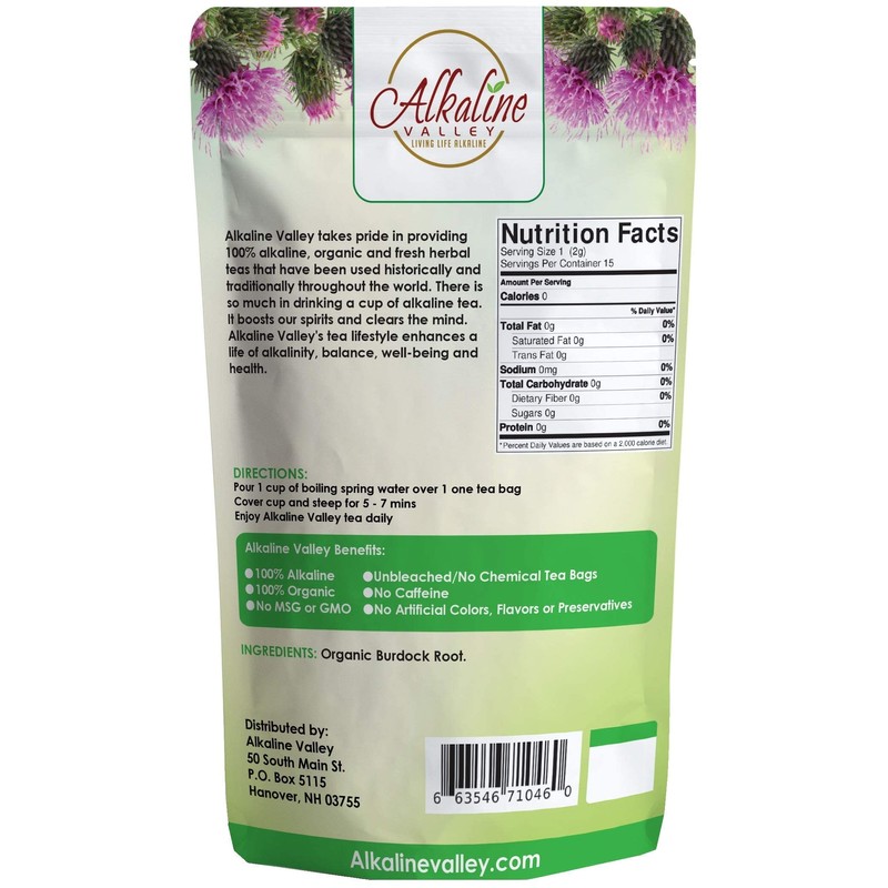 Burdock Root Tea Organic - 100% Alkaline - 15 Unbleached/Chemical-Free