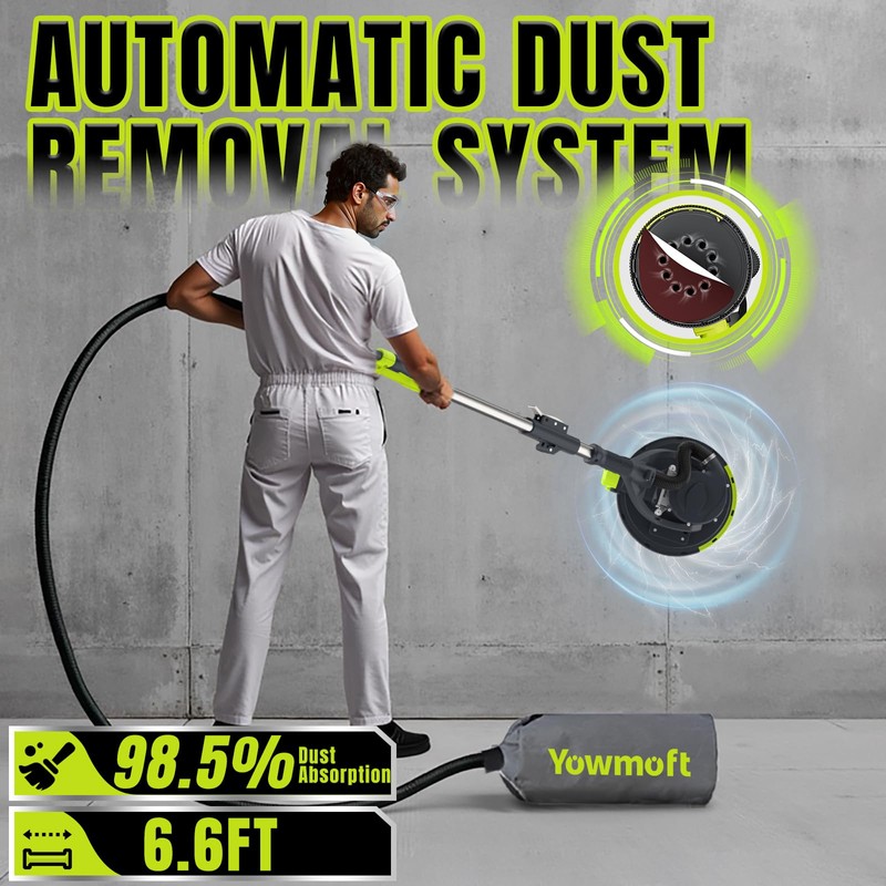 Yowmoft Drywall Sander with Vacuum Dust Collector, 880W Popcorn Ceiling