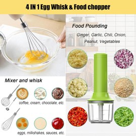 Hand Mixer with Whisk and Forther Wand,Electric Whisk, Milk Frother, Handheld Frother,Cordless Hand Mixer, Whisker, Stirrers Electric,Coffee Frother,Food Chopper, Baby Food Maker,4-Speed, 10Oz