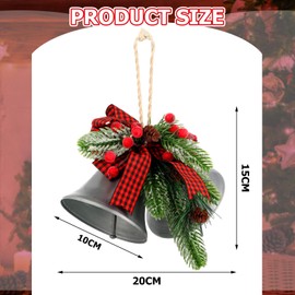 Liliful Large Christmas Bells Christmas Jingle Bell Wall Hanging Decoration Vintage Rustic Christmas Silver Bells Door Hanger or Wreath Christmas Decoration