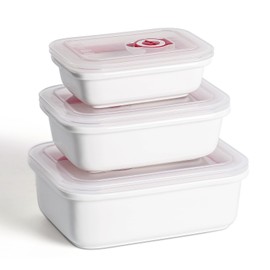 Ceramic Food Storage Containers with Lids, Meal Prep Containers Reusable, Lunch Containers for Meal Prep, Picnic, Camping, Microwave, Dishwasher & Freezer Safe Tupperware Sets with lids, Set of 3